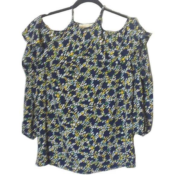 Michael Kors Poppy Ikat Kimono Top - Size Small Taxi Yellow Floral Cold Shoulder - Picture 3 of 9